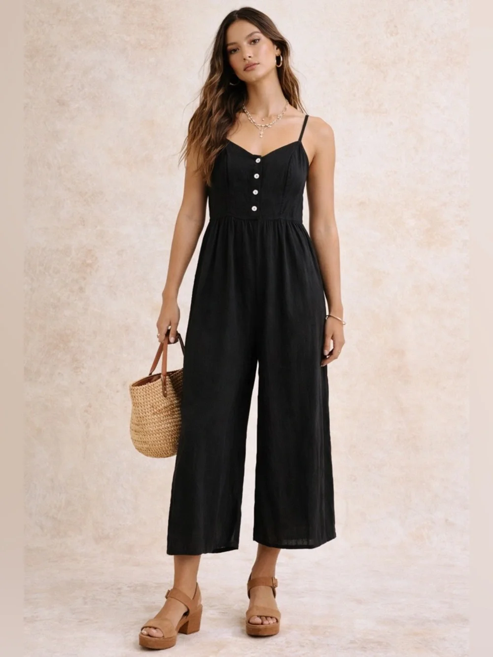 Madewell Black Cami Wide Leg Jumpsuit Size 4 Boho Western preppy linen